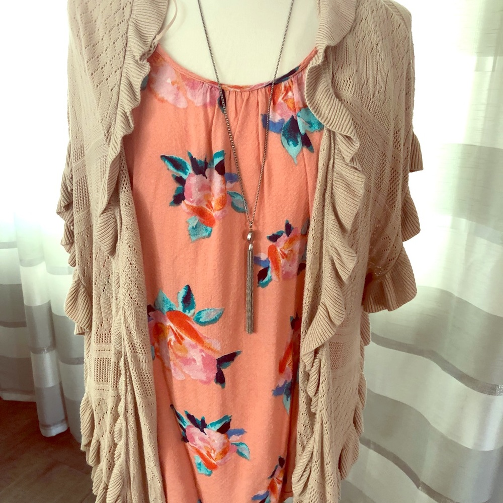 Beautiful beige open embroidered cardigan